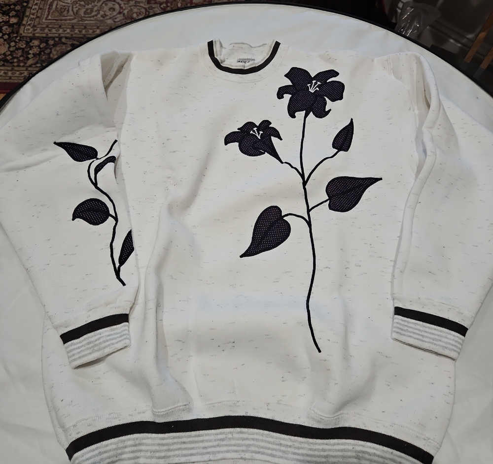 White and Black Floral Women Sweater
